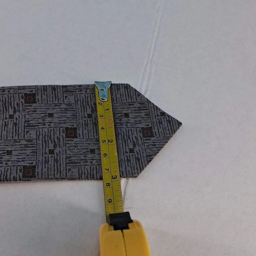 Japanese Necktie Mens OS Grey Geometric Abstract Woven Silk Classic